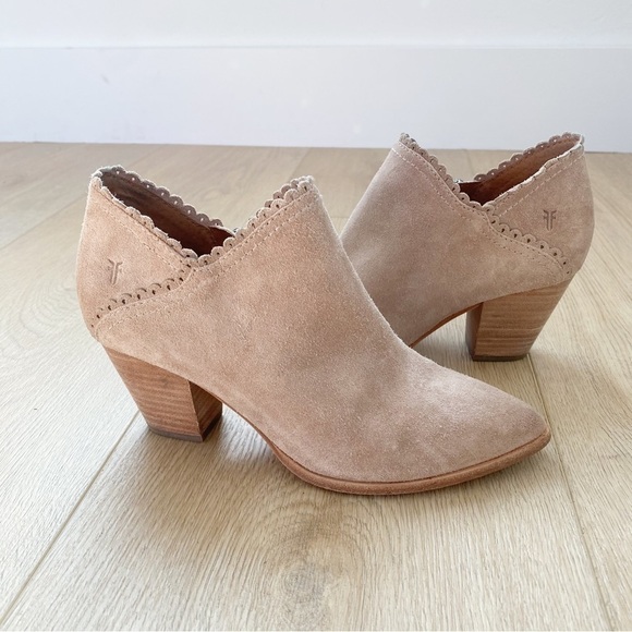 Frye Shoes - FRYE Reed Scallop boot bootie shootie pale blush pink suede western cowgirl